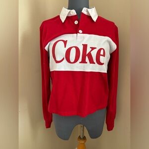 Red & White Coke Ladies cropped Rugby Shirt size M Coca Cola EUC